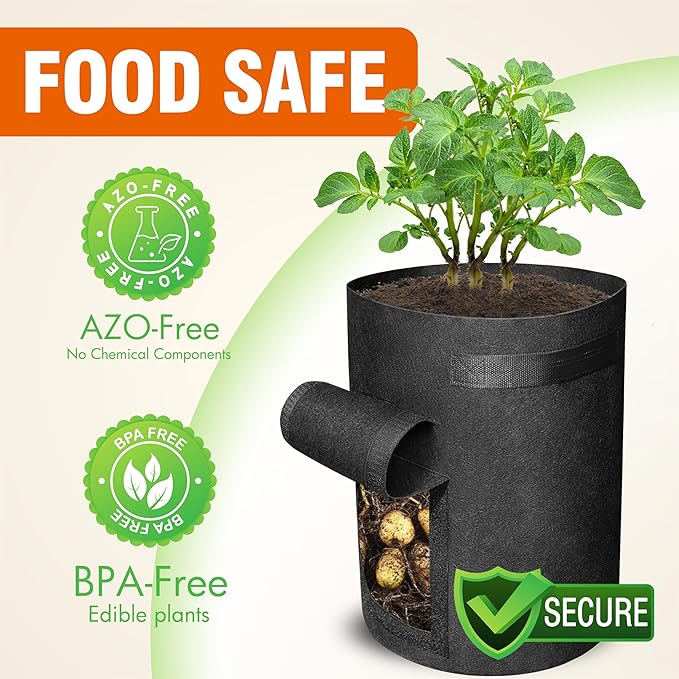 Gardzen 6 Pack BPA-Free 10 Gallon Vegetable Grow Bags with Access Flap and Handles, Suitable for Planting Potato, Taro, Beets, Carrots, Onions, Peanut