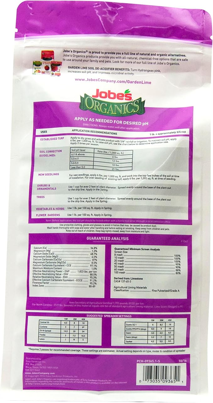 Jobe's Organics Garden Lime, Lime Powder Soil Amendment for Lawns, Plants, and Gardens, 6 lbs Bag