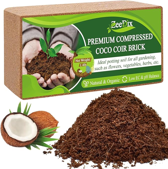 ZeeDix Premium Compressed Coco Coir Brick Each Brick=2.4Gallons Coconut Coir Potting Soil for Planting, 1.4Lbs Coco Block with Low EC and pH Balance for Gardening Plants Flower Herbs and Vegetables