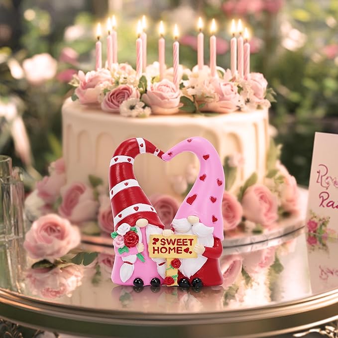 TERESA'S COLLECTIONS Garden Gnomes Outdoor Decor, Resin Heart-Shaped Pink Cute Gnome Couple Valentine Decorations for Home, Garden Decor Love Valentine Gifts for Women, 6.3"