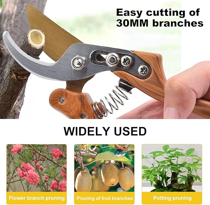 Garden Pruning Shears Set - 2 Pack, 1 Bypass Pruner+1 Straight Blade Scissors, Garden Clippers, Sharp Garden Shears for Cutting Flowers, Trimming Plants, Bonsai, Fruits Picking, Gardening Tools