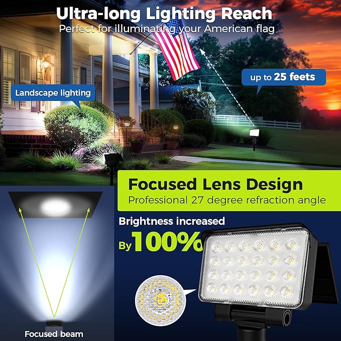 Solar Spot Lights Outdoor Waterproof 2 Pack for Flag, Tree, House, Garden, Yard, Landscape Spotlights for Accent Uplighting Halloween Christmas Decorations