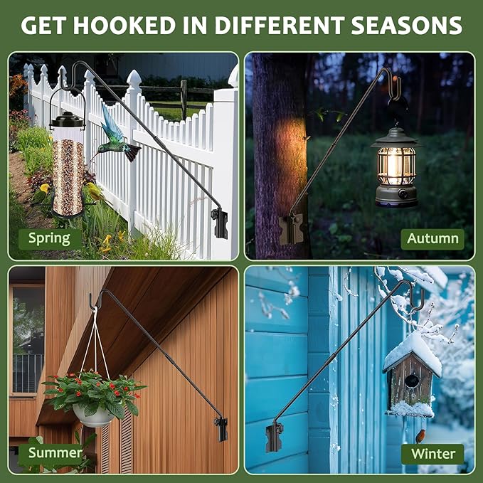 Wall Mount Heavy Duty Deck Hook-28 Inch Extended Reach Plant Hangers Outdoor -Bird Feeder Hanger for Deck Railing-Fence Plant Bracket Hooks for Hanging Hummingbird Feeders,Lanterns, More