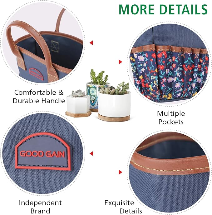 G GOOD GAIN Garden Succulent Kit with Organizer Bag, Indoor Mini Hand Gardening Tool Set, 14 Pieces Tools for Bonsai Planter Miniature Fairy Planting Care(Blue)