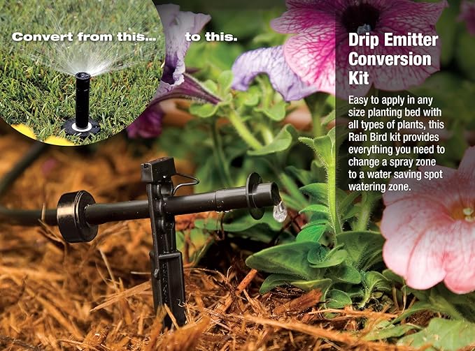 Rain Bird CNV182EMS Drip Irrigation Sprinkler Conversion Kit, 1800 Series Pop-Up to 6 Drip Emitters with 1/4" Tubing