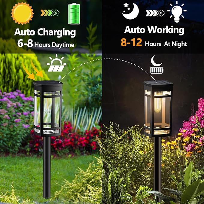12 Pack Solar Lights Outdoor Waterproof for Garden Pathway Walkway Driveway Yard Lawn Decorative Landscape Lighting. (Warm White Light, 12)