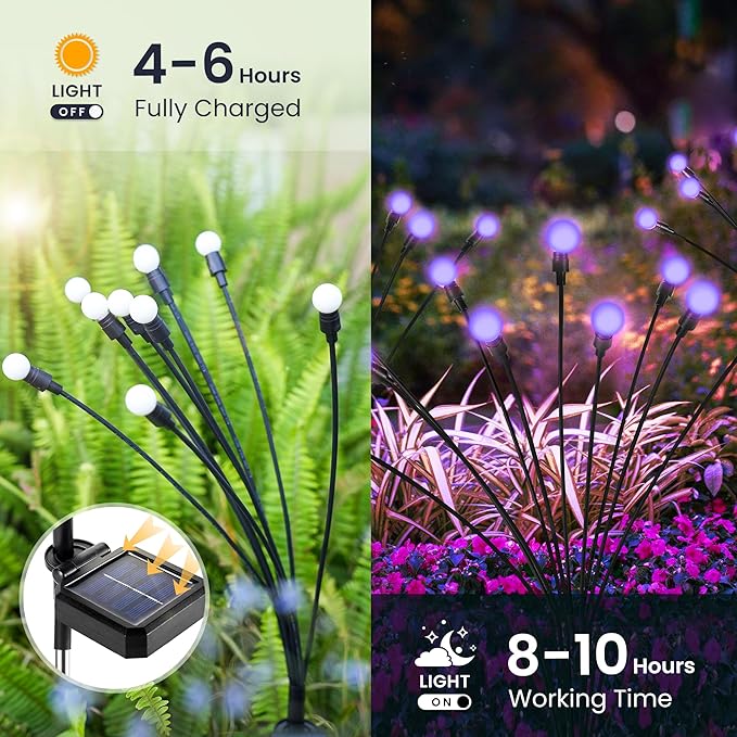 Solar Lights Outdoor Decoration, Waterproof Xmas Outdoor Lights Decor for Yard, Patio, Garden, and Front Porch, 30 LEDs Swing with The Wind (3 Pack, Purple)