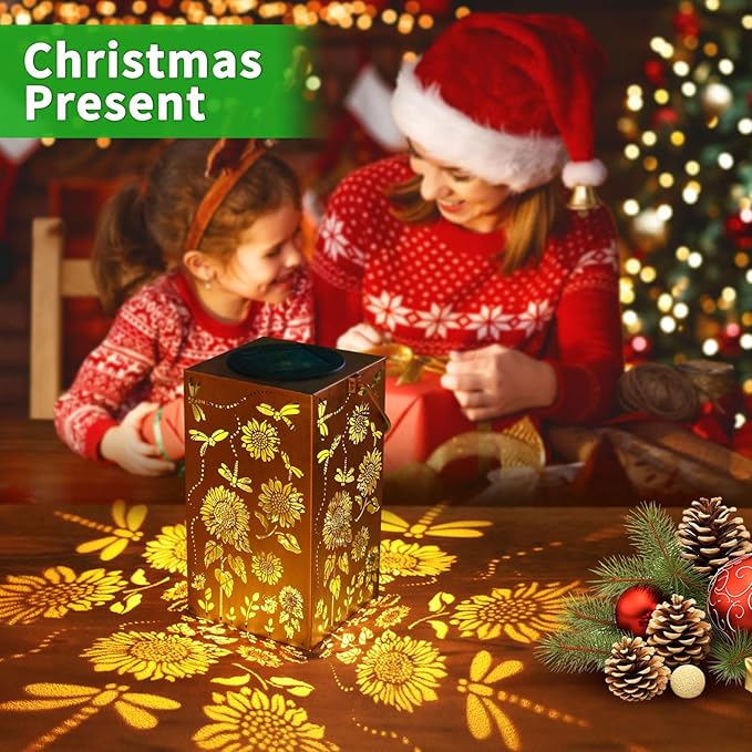 Solar Lanterns Outdoor Hanging Dragonfly Lantern Waterproof Decor Garden Metal LED Sunflower Christmas Lights Gifts for Mom Grandma Women Decorative Patio,Yard,Lawn,Balcony,House