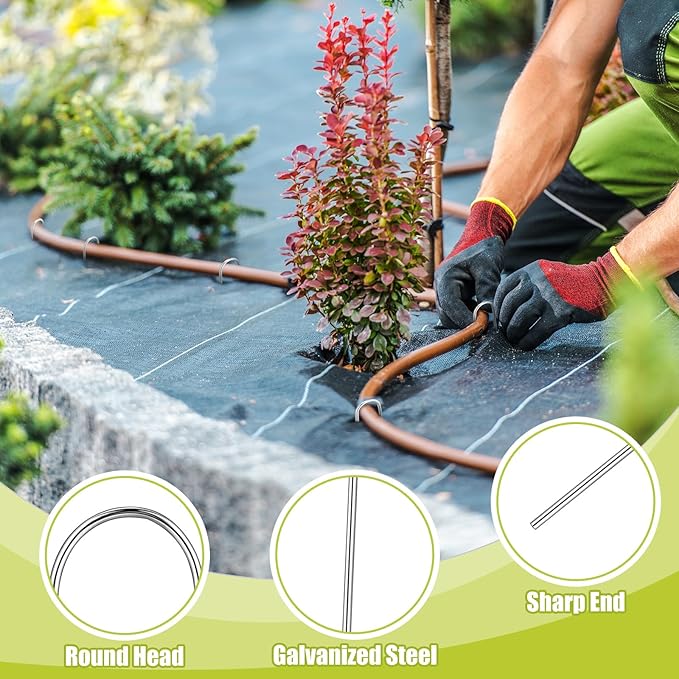 Pelopy 200 Pcs Irrigation Drip Tubing Landscape Staples 5 Inch J Shape Garden Stakes Galvanized Lawn Pins for Drip Tubing (Hold up to 5/8" Drip Tubing)