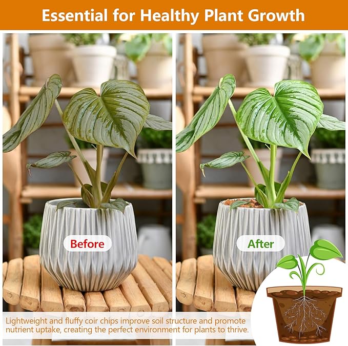 Legigo 10 Pack Coco Husk Chips- 11 LB 100% Organic Coconut Coir Chips Brick Potting Soil Mix with Low EC & PH Balance, Compressed Coconut Substrate Coco Chips Mulch Medium for Garden, Flowers, Plants