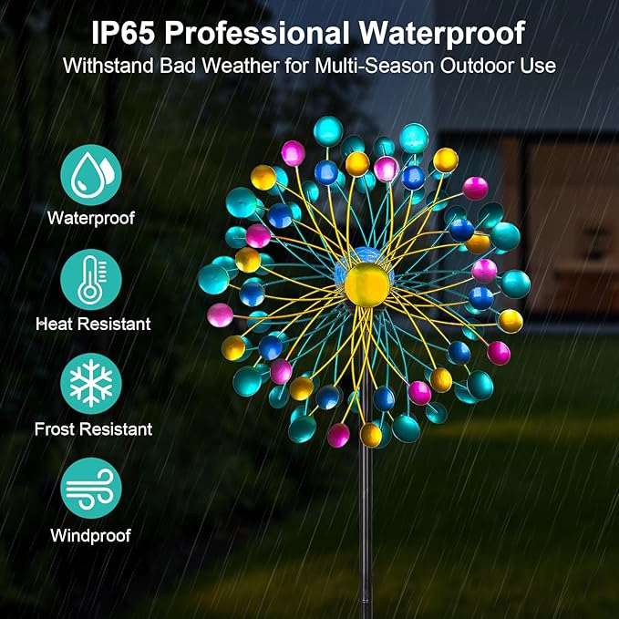 Solar Wind Spinners for Yard and Garden- 58.2 Inch Metal Wind Sculptures Outdoor Clearance Kinetic Windmills with Multi Color Led Glass Ball (Polka Dots)
