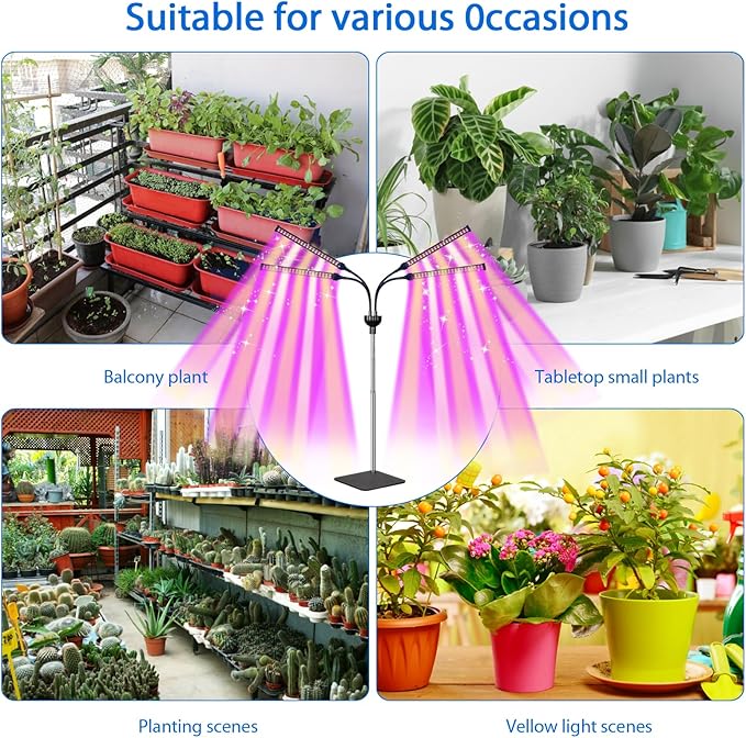 Grow Lights for Indoor Plants, 4 in 1 Full Spectrum Plant Lights for Indoor Growing with Adjustable brightness On/Off Switch and Timer, Plant Grow Light liftable Height for Plant Growth and Flowe