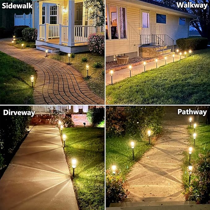 Solar Pathway Lights 8 Pack LED Waterproof Solar Outdoor Lights, Upgraded Stainless Steel Driveway Lighting with Tungsten Filament Bulb for Yard, Landscape, Garden, Walkway, Lawn, Path