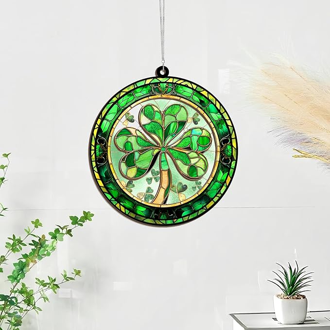 St Patricks Day Decorations - Irish Gifts for Women Men Friends Family, Shamrock Decorations, St Patricks Day Accessories - Double Layered Hanging Suncatcher 12 in
