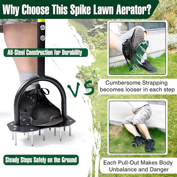 Jardineer Lawn Aerator Spike Aerating Tool, Updated 36" Taller Manual Grass Aerator Tool with 12 Stainless Spikes, Yard Aerator Tool for Compact Soil
