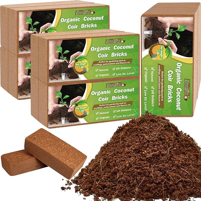 ZeeDix 10 Pcs Compressed Coco Coir Brick for Plants, Premium Organic Coconut Coir Bricks Coco Fiber Substrate Coco Coir Fiber Potting Soil with Low EC and pH Balance for Planting Gardening Reptiles