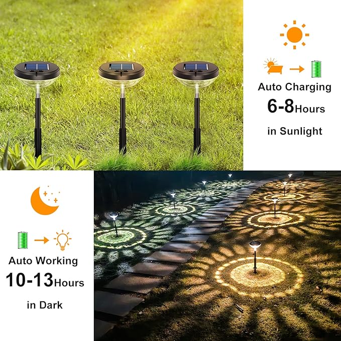 Bright Solar Pathway Lights 8 Pack, Warm White + Cool White LED Outdoor IP67 Waterproof Solar Powered Garden Lights for Walkway Yard Backyard Lawn Landscape Lighting Decor