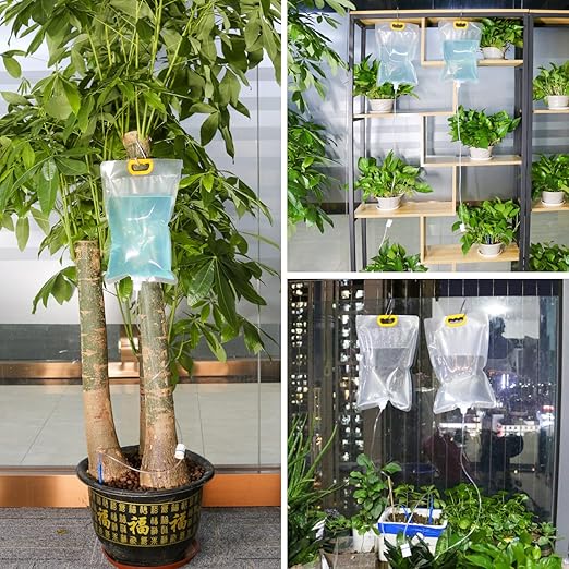 AHOUGER 8Pcs 3500ml Plant Life Drip Watering Bag, Automatic Drip Irrigation Kit Plant Watering Devices System Waterer for Indoor Outdoor Potted Plant with 8Pcs Hooks with Control Switch