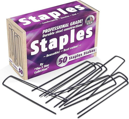 50 6-Inch Garden Landscape Staples Stakes Pins - USA Strong Pro Quality Built to Last. Weed Barrier Fabric, Ground Cover, Soaker Hose, Lawn Drippers, Irrigation Tubing, Wireless Invisible Dog Fence…
