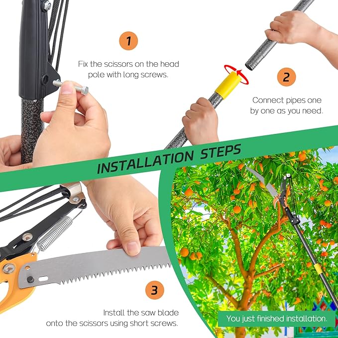 Pole Saws for Tree Trimming, 13.7 FT Manual Tree Trimmer Long Handle Pruner, Extendable Pole Pruners for Tree Trimming, Sharp Steel Blade and Scissors for High Branches Trimming