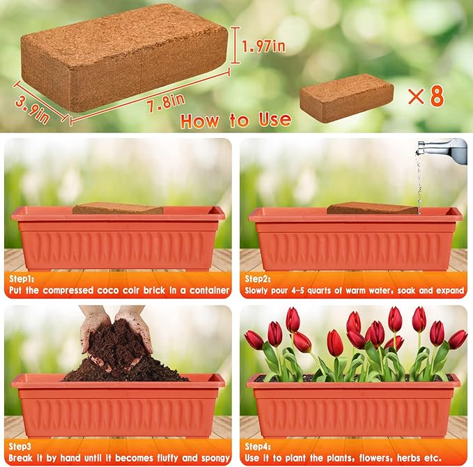 Legigo 8 Pack Premium Coco Coir Brick for Plants- 100% Organic Compressed Coconut Coir Bricks Starting Mix, Coco Coir Fiber Coconut Husk for Planting, Gardening, Potting Soil Substrate, Herbs