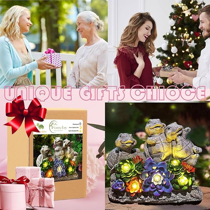 Solar Turtle Garden Statues Outdoor Decor- Birthday Gift for Mom from Daughter, Tortoise Figurine Garden Decor for Outside Yard Art for Housewarming Gift