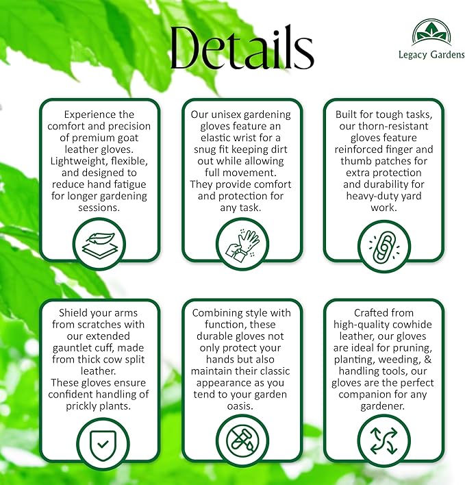 Thorn Resistant Leather Gardening Gloves for Men & Women – Long Gauntlet Rose Pruning Gloves with Forearm Protection for Pruning and Yard Work - Medium