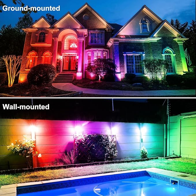 RGBW Color Changing Landscape Lighting,12V Low Voltage Landscape Lights Spotlights with Transformer Remote Control Decorative for Garden, Yard, Lawn, Pool, 44ft Cable(6-in-1)