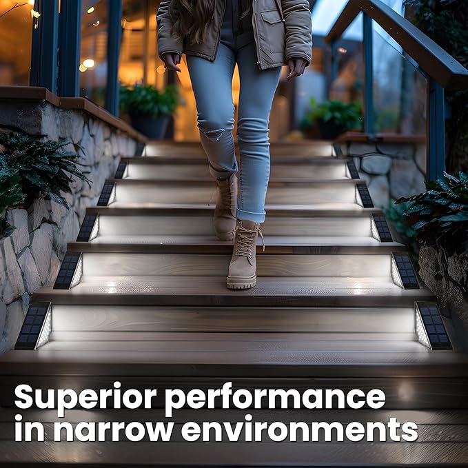 SOLPEX Solar Step Lights for Outside, 24 LEDs Solar Stair Lights Outdoor Waterproof Decor for Porch, Front Door, Stair, Step, Deck, Fence, Balcony, Patio, Wall, Yard, Garden(12 Pack, Cold White)