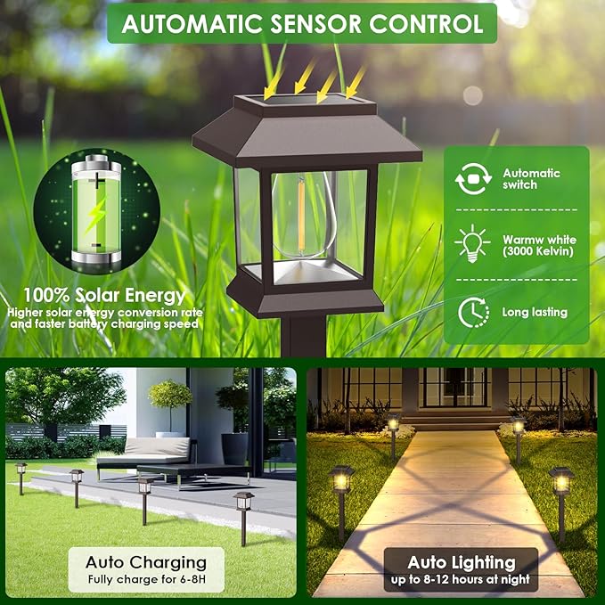 Solar Pathway Lights Outdoor, 12 Pack Upgraded LED Waterproof Solar Outdoor Lights, Outside Driveway Garden Landscape Walkway Path Yard Lawn Decor