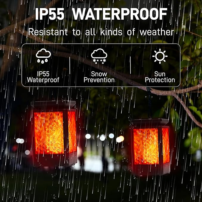 Solar Lanterns-Sunklly Hanging Solar Lights 3 Modes Changing & Fixed Waterproof Hanging Lanterns Outdoor Dancing Flicking Flame Decoration for Garden Patio Yard Pathway (2 Pack New Flame)