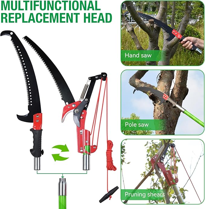 Scalebeard 26FT Pole Saws for Tree Trimming, Lightweight & Sturdy Tree Pruner with Thickened Saw Blade and Scissors for High Branches Trimming, Extendable Tree Trimmer for Pruning Palms and Shrubs