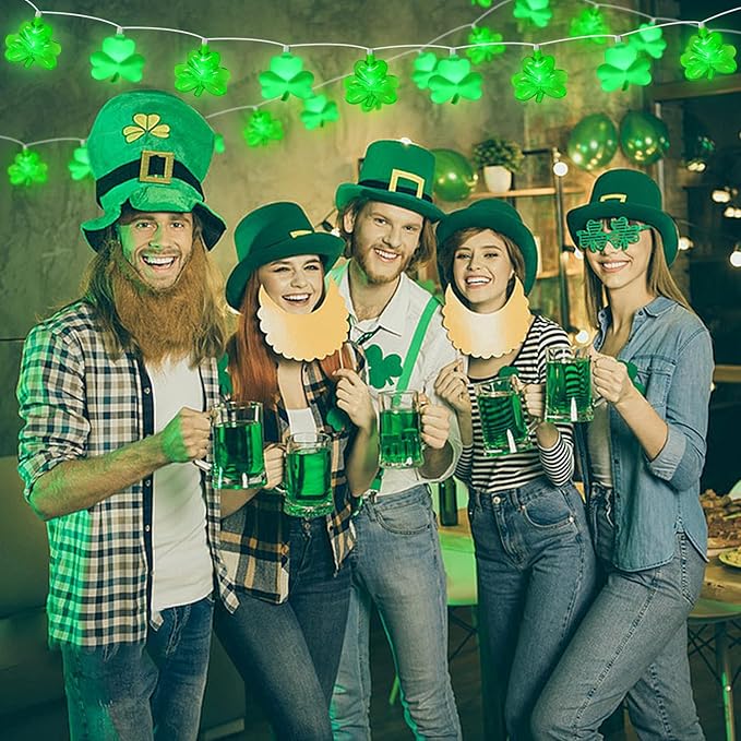 8.5Ft Shamrock String Lights, St Patrick's Day Decorations Light with 10 LED Green Lucky Clover Lights Outdoor Waterproof, UL Certified for Home Garden St. Patrick's Day Party Decorations, White Wire