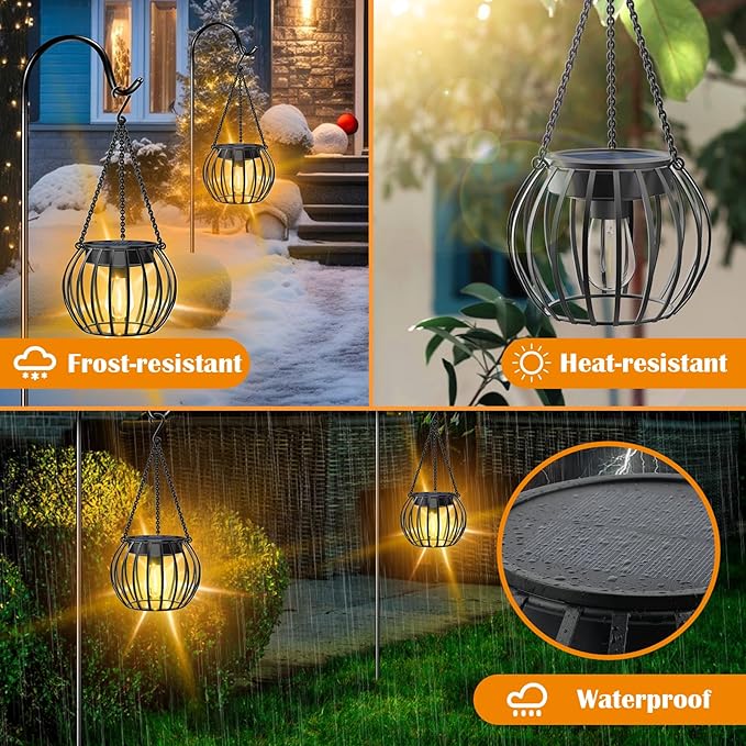 UBright Solar Lights Lanterns Outdoor Waterproof Hanging Solar Garden Lights for Outside Outdoor Lanterns Decorative for Yard Patio, 2 Pack