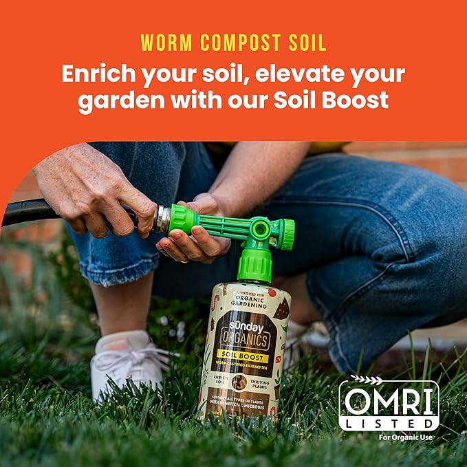 Sunday Organics Soil Boost - Enhance Soil Health & Promote Vigorous Plant Growth - Made with Vermicompost Extract & Humic Acid - 32 Fl Oz, 2 Pack