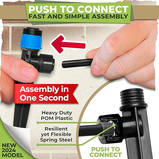 Carpathen 30pcs Drip Irrigation Emitters - 1/4" Drip Irrigation System Push-to-Connect - Adjustable 360 Degree Drip Emitters Vortex on 6" Sturdy Stake - Irrigation Drippers for Garden Watering System