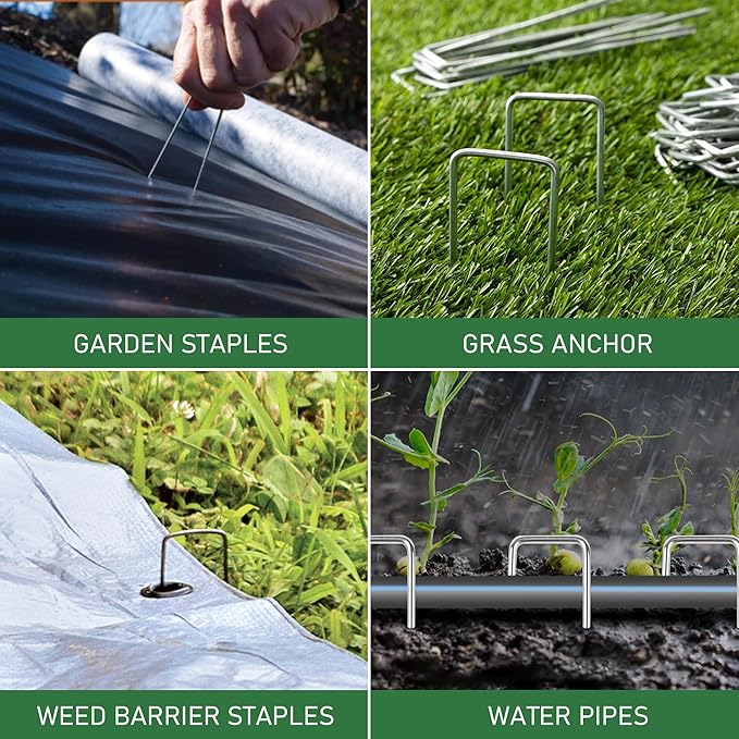 25 Pack Landscape Staples 6 Inches 11 Gauge Stakes, Galvanized Garden Stakes U-Shaped Pins and Landscaping Staples for Sod Anchoring Landscape Fabric Irrigation Tubing