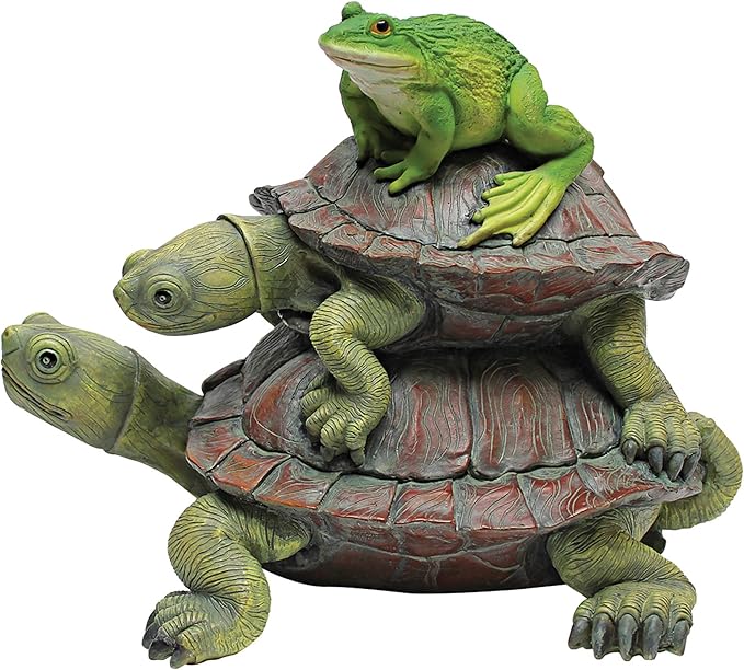 Design Toscano In Good Company Frog and Turtles Garden Animal Statue, 11 Inch Long, 8 Inch Tall, Cast Stone Resin, Full Color Finish
