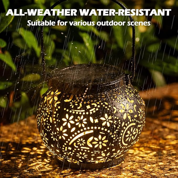 LeiDrail Hanging Solar Lanterns 2 Pack Solar Lanterns Outdoor Waterproof Garden Metal Decorative Light for Yard Patio Tree Tabletop Landscape