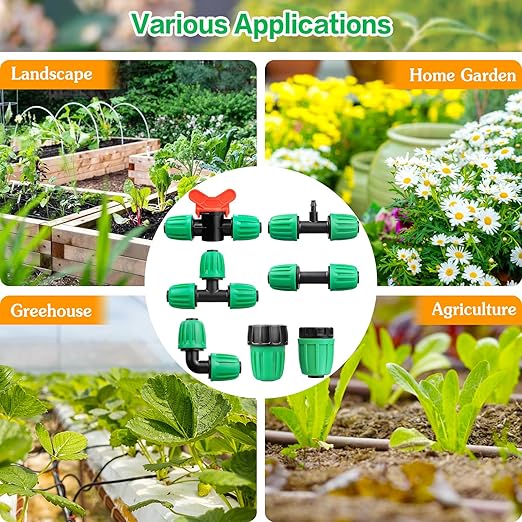 20 Pieces Drip Irrigation Fittings for 1/2 Inch Drip Tubing (1/2" ID x 0.65" OD)：1/2'' Irrigation Tubing Connectors Including Couplings Tees Elbows Valves Reducing Tee Plugs 3/4" Adapters