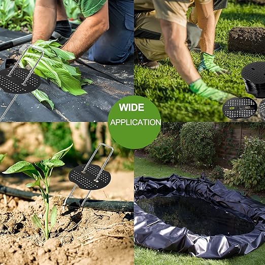 Finderomend 100 Pack Landscape Staples and 100 Pack Gaskets,6" Galvanized Steel Garden Staples 11 Gauge with Black Pads,Landscape Pins Turf Staples for Securing Weed Barrier Fabric Artificial Grass