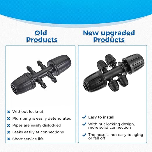 Barbed Tee 6-Way Drip Irrigation Fittings, 1/2 Inch to 1/4 Inch Tubing Irrigation Fittings(1/2'' ID x 0.60''-0.63'' OD) Locked Barbed Tee Connectors (20 Pcs)