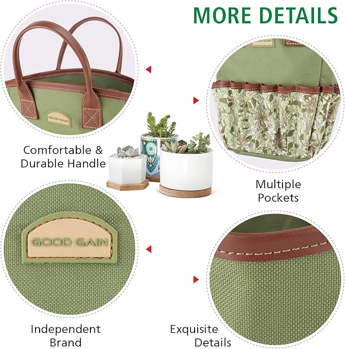 G GOOD GAIN Garden Succulent Kit with Organizer Bag, Indoor Mini Hand Gardening Tool Set, 14 Pieces Tools for Bonsai Planter Miniature Fairy Planting Care(Honeysuck)