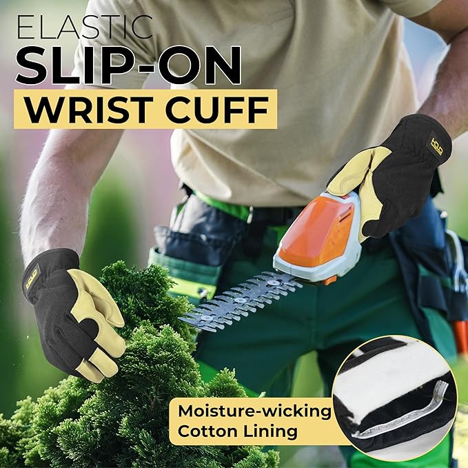 HANDLANDY Men Leather Gardening Gloves, Utility Work Gloves for Mechanics, Construction, Driver, Dexterity Breathable Design