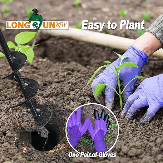 4" x 38" Spiral Planter Hand Auger - Heavy-Duty Manual Post Hole Digger for Gardens, Fences, Landscaping - Planting Bulbs, Trees, Flowers Garden Hole Digger Tool