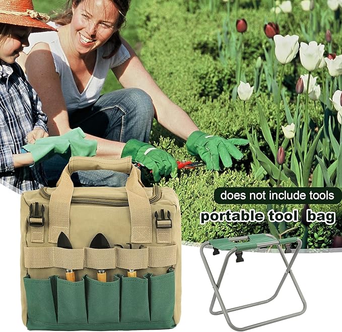 Folding Gardening Stool with Detachable Storage Tote Bag, Multifunctional Gardening Tools Set Organizer for Fishing and Camping,Portable Garden Chair Seat for Adults - Without Tools