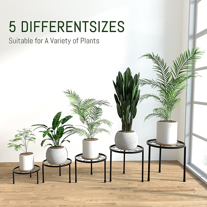 5-Pack Decent Metal Plant Stands, Heavy Duty Flower Pot Stands for Multiple Plant, Anti-Rust Iron Plant Pot Shelf, Decoration Racks for Home Indoor and Outdoor (5 Pack Black)