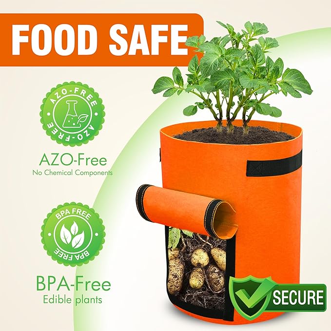 Gardzen 6 Pack BPA-Free 10 Gallon Vegetable Grow Bags with Access Flap and Handles, Suitable for Planting Potato, Taro, Beets, Carrots, Onions, Peanut