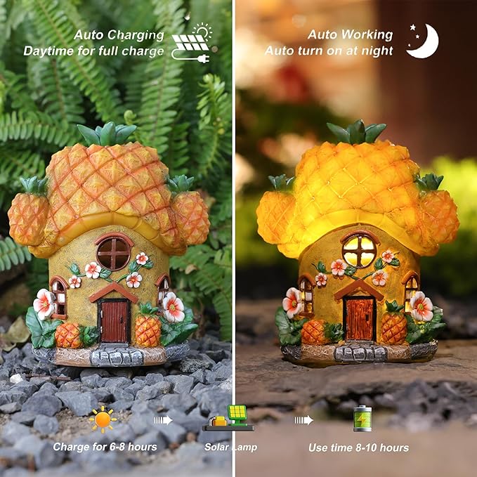 Fairy House Pineapple-Solar Garden Statues-Outdoor Decor - Fairy Garden Accessories for Porch Backyard Yard Lawn Flower Bed Decor