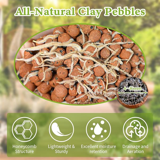 Legigo 19 LBS Organic Expanded Clay Pebbles, 4mm -16mm Light Expanded Clay Aggregate, Natural Clay Pebbles for Hydroponic & Aquaponics Growing, Orchid Potting Mix, Dutch Buckets, Drainage